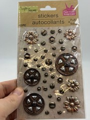 Crafter’s Square 42pc Steampunk Metallic Puffy Stickers Gears Flowers