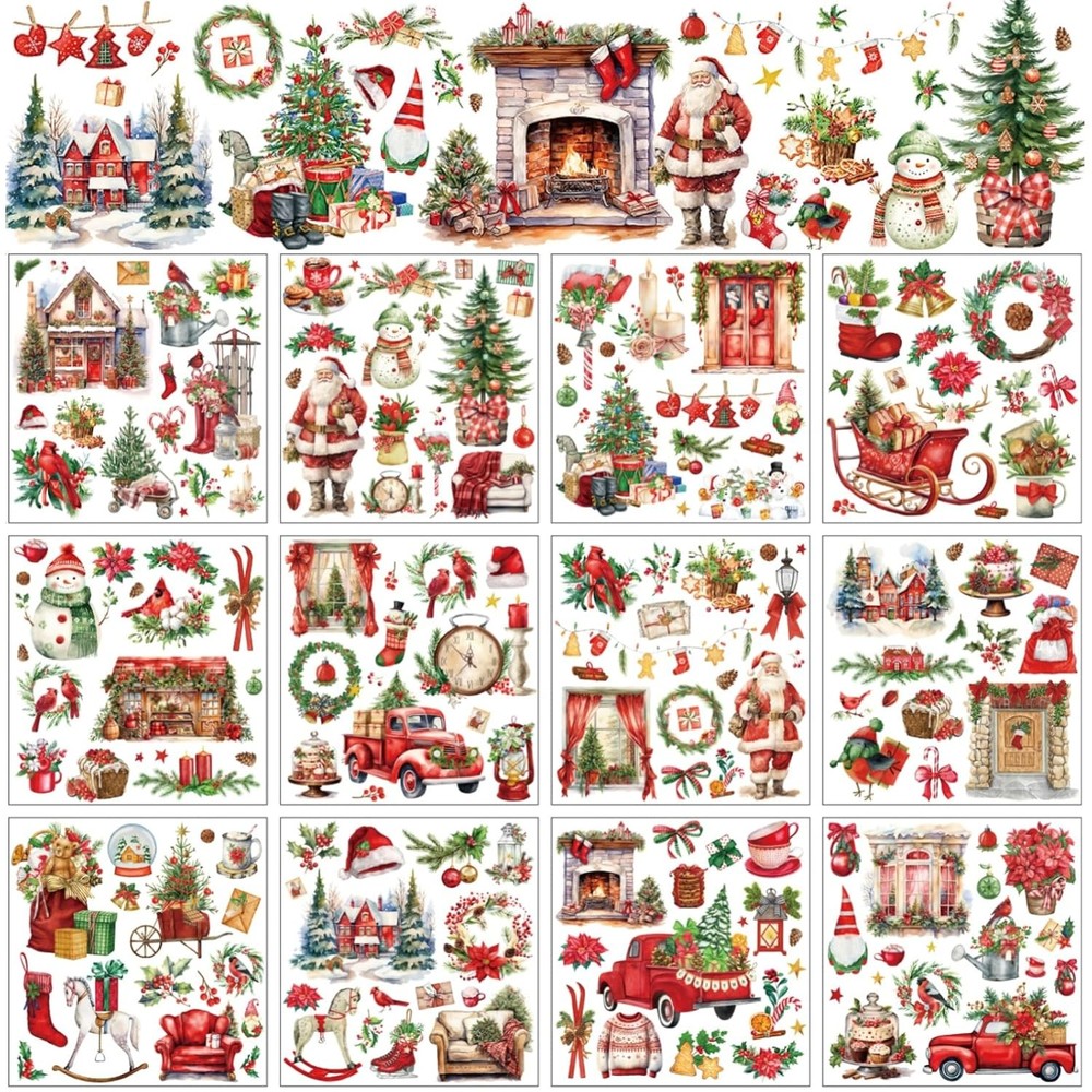 Rustic Christmas Rub on Transfers 12 Sheets Furniture Craft Decorative