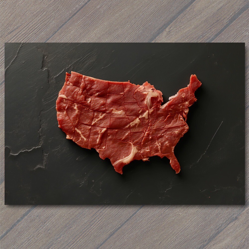 STICKER USA Raw Beef Steak Shaped Like The United States Of America Mercia Fun