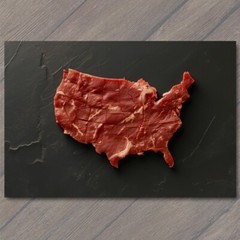 STICKER USA Raw Beef Steak Shaped Like The United States Of America Mercia Fun