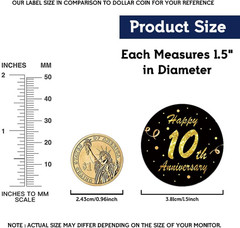 Black Gold 10Th Anniversary Paper Stickers, 1.5″ Diameter, 500 Pcs/Roll