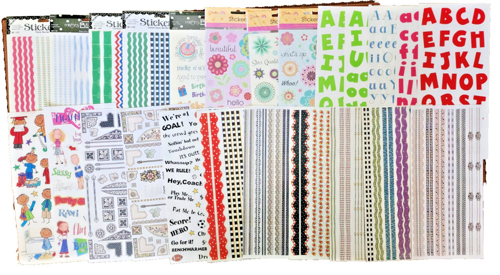 Vintage Lot 90s Me & My Big Ideas Scrapbook Stickers Glitter Borders 24 sheets