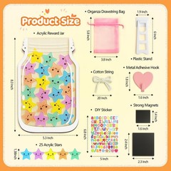 Magnetic Reward Jar for Kids, 25 Star Tokens, Classroom Behavior Chart