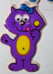 THREE VINTAGE ANIMAL GOOGLE EYES PUFFY STICKERS cat puppy mouse 1970’s 1.5 inch