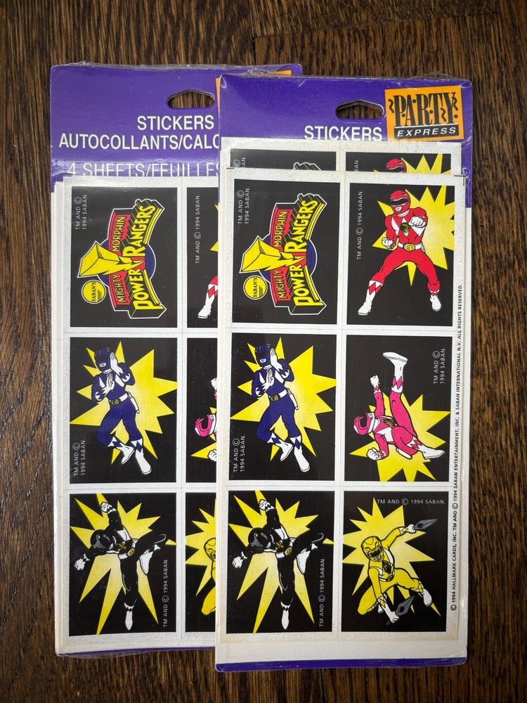 NIP SEALED LOT OF 2 POWER RANGERS STICKERS- 1994- PARTY EXPRESS
