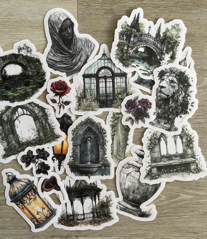18 Gothic Garden Junk Journal Stickers Scrapbook Supply Papercraft Ephemera