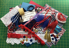 Junk Journal Scrapbooking Paper Fabric Lace Vacation Red White and Blue Lot