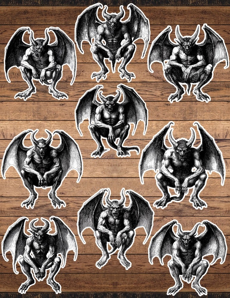 Black and White Demon Cut Vinyl Stickers Set Scrapbooking Laptop Waterbottle
