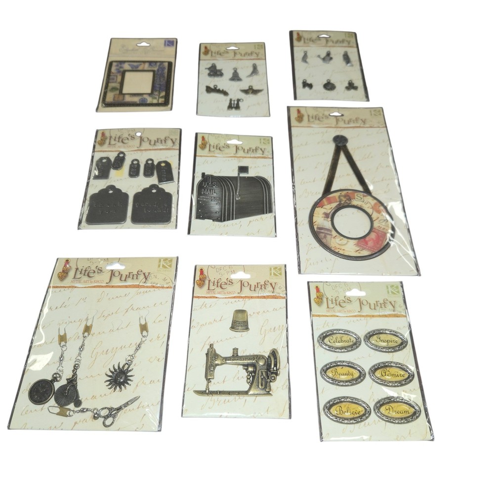K&Company Life’s Journey Metal Art Scrapbooking Embellishments Lot of 9 Packs