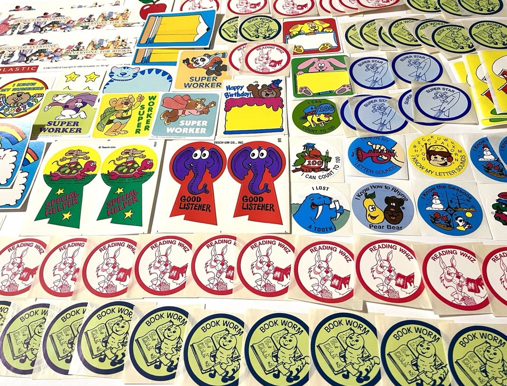 Lot of 100 Vintage Teacher Reward Stickers COOL LOT 70s 80s 90s 1980s Teech Um +