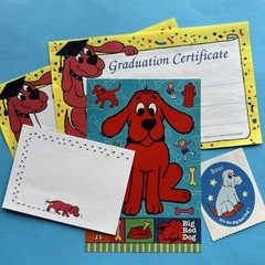 Vintage 90s Clifford Big Red Dog Stickers Grad Cert & Post It Sticky Notes Lot