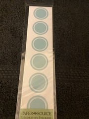 5 Paper Source 1.25” Circle Stickers Thx You, 2 Xmas, Leaves, Pool White Outline