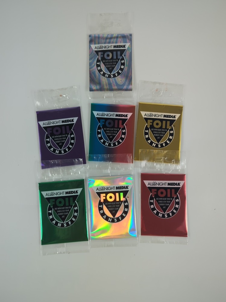 All Night Media Foil Transfer Sheets Lot Of 7 2.5×18 Inch NEW Sealed Multi Color