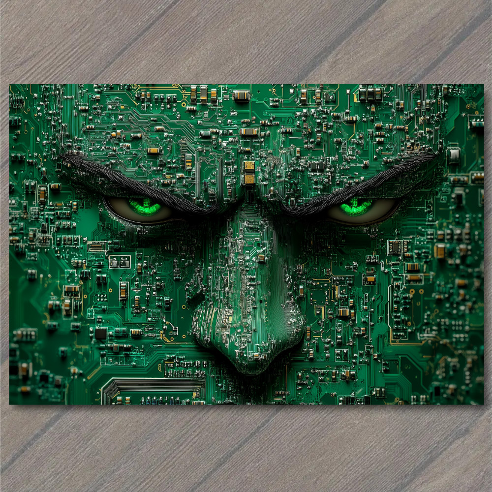 STICKER Cybernetic Human Circuitry Pattern Glowing Eyes Tech Green Style Sci-