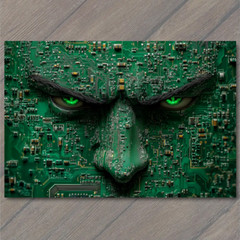 STICKER Cybernetic Human Circuitry Pattern Glowing Eyes Tech Green Style Sci-