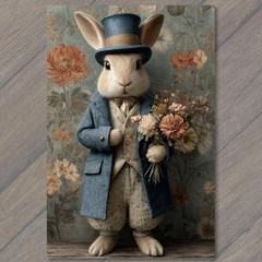STICKER Top Hat Rabbit Blue Coat Floral Bouquet Victorian Wallpaper Portrait