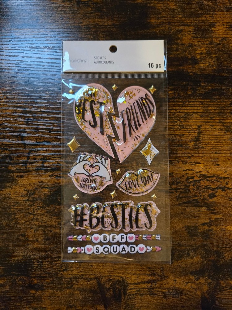 Recollections Best Friends Stickers Phrases #Besties 16 Pcs Gold Glitter New
