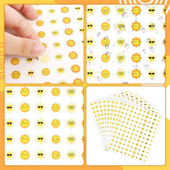 3000PCS Small Sun Stickers for Arts & Crafts, Mini Sunshine Sticker Bulk, 10 Des