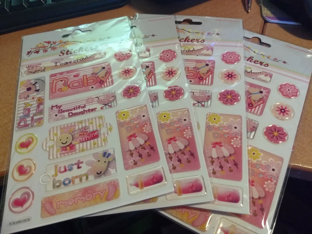 4X PUFFY STICKERS BABY GIRL FOR SCRAPBOOKING 15X10 CM NEW