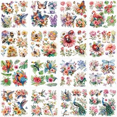 Insect Birds Rub on Transfer for Crafts: 16 Pcs Cute Animals
