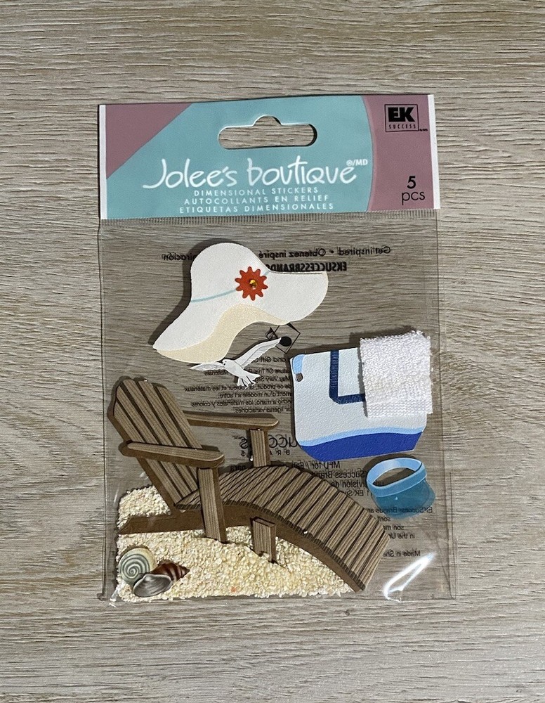 Jolee’s Beach Theme 3D Scrapbook Sticker Summer Ocean Chair Hat Sand Vacation