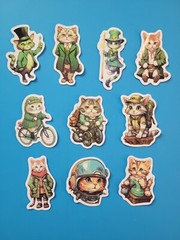STICKERS x 10 Cat Kitty Bike Vintage Lucky Kitten Cartoon CAT1