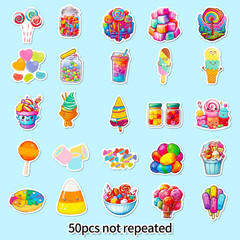 50PCS Cartoon Candy Stickers for Teens Kawaii Dessert Stickers for Water Bottles