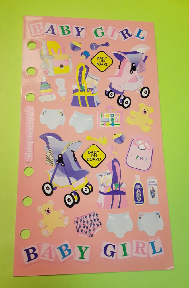 vintage Stickopotamus baby girl sticker sheet