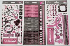 LOT of 3 BREAST CANCER Scrapbooking Stickers / FIGHT LIKE A GIRL / COURAGE/ HOPE