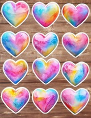 Rainbow Swirl Heart Die Cut Vinyl Stickers Set Scrapbooking Laptop WaterBottle
