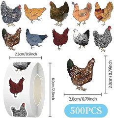 1000 Pcs Chicken Stickers Bulk 2 Roll 1 Inch, Chicken Stickers for Mens Boys Gir