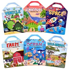 6 Set Puffy Sticker Books (260pcs) – 3D Reusable Animal, Dinosaurs, Space, Vehic