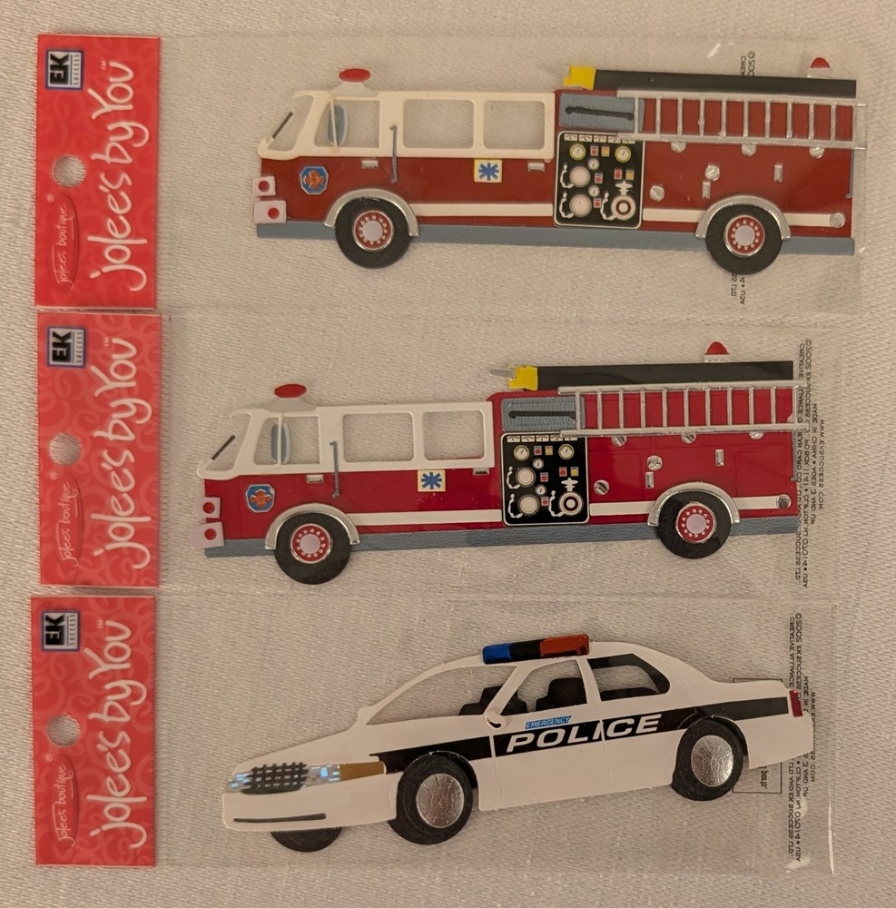 Lot 3 Jolee’s by You Police Car Fire Engine Scrapbook Embellishments
