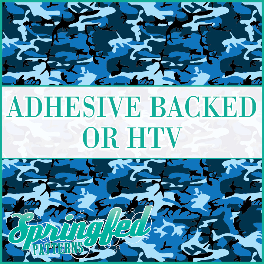 Classic CAMOUFLAGE in Blue Adhesive Vinyl or HTV Heat Transfer Vinyl Camo Print
