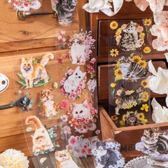 Flower Cats PET Stickers 6 Sheets Scrapbooking Papercrafts Diary Journals Decals