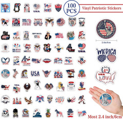 4Th of July Stickers, 100 PCS Patriotic Stickers, American Flag Sticker, Self-Ad