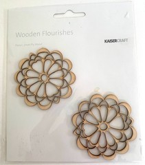 Kaisercraft WOODEN FLORAL FLOURISHES Lot of 3 Embellishments