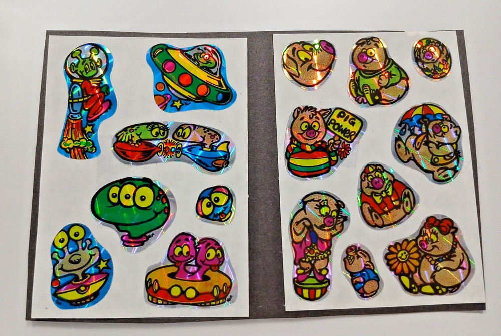 Vintage 1980s Prism Sticker Lot Reflective Hologram Pigs Aliens Rare KEM Unused