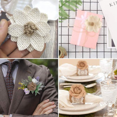32 PCS Natural Burlap Flowers Set, Burlap Bows and Scrapbook Embellishments for