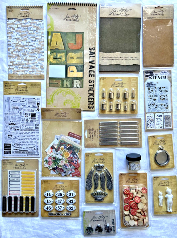 TIM HOLTZ Ideaology Lot of 17 Ephemera Stickers Embellishments Junk Journal Art