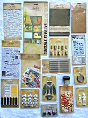 TIM HOLTZ Ideaology Lot of 17 Ephemera Stickers Embellishments Junk Journal Art