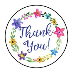 30 1.5″ THANK YOU FLOWER WREATH FAVOR LABELS ROUND STICKERS ENVELOPE SEALS