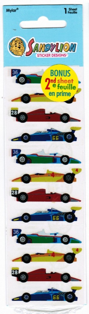 Vintage RACE CAR Scrapbook Stickers! 2 Sheets New Pack Sandylion Mylar