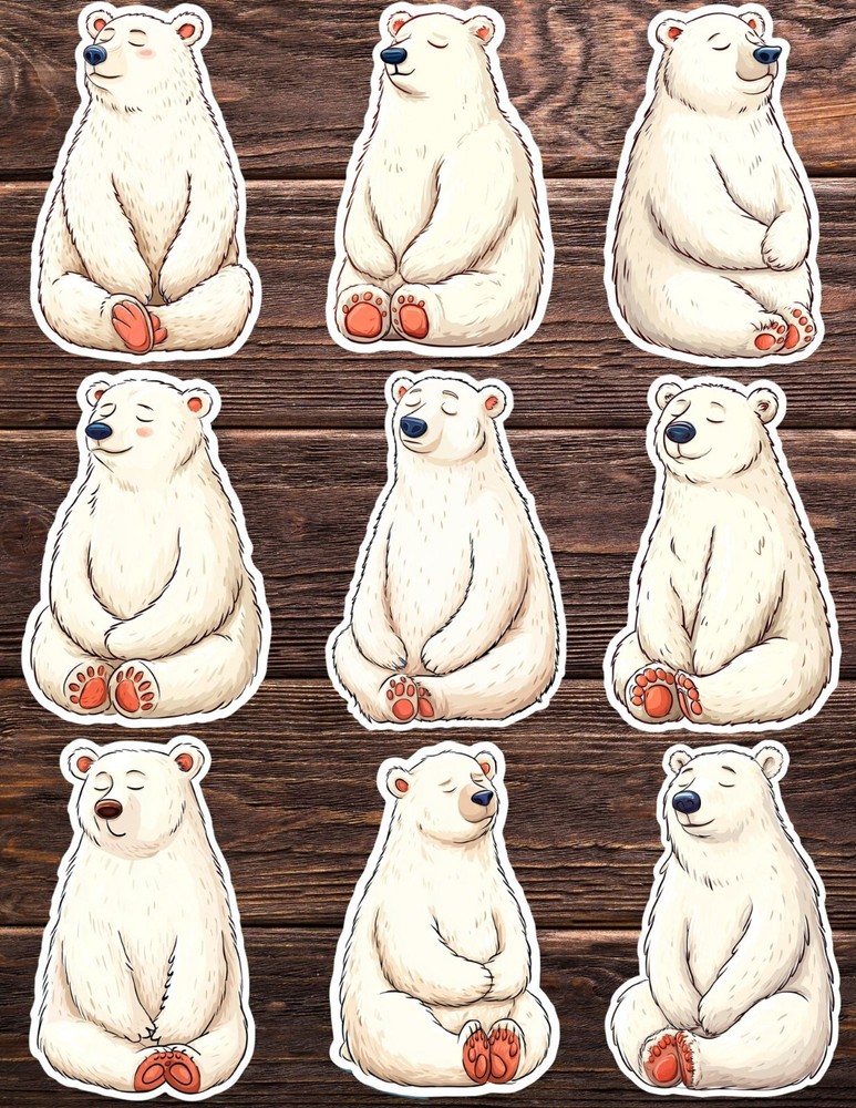 Peaceful Polar Bear Die Cut Vinyl Stickers Set Scrapbooking Laptop Waterbottle