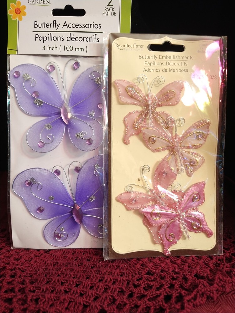 Floral Garden Butterfly Decorative Embelishments Accessories 2 Sets New