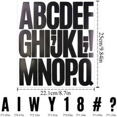 8 Sheets Letter Number Stickers, 3 Inch Vinyl Alphabet 3 inches, Black