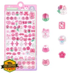 3D Cute Cartoon Pink Flower Cat Puff Stickers – Kawaii Mini Puffy Reusable St…