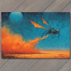 STICKER Alien Grasshopper Fire Trail Desert Moon SciFi Surreal Planet Sky
