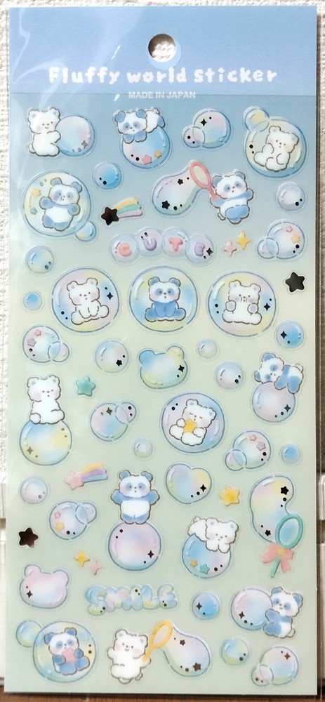 GAIA Fluffy World Soap Bubble Sticker Cute Animal Panda Bear Kids MADE IN JAPAN