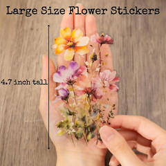 120 Pieces Watercolor Flower Stickers Set – Big 4.7″ Waterproof Clear Botanical
